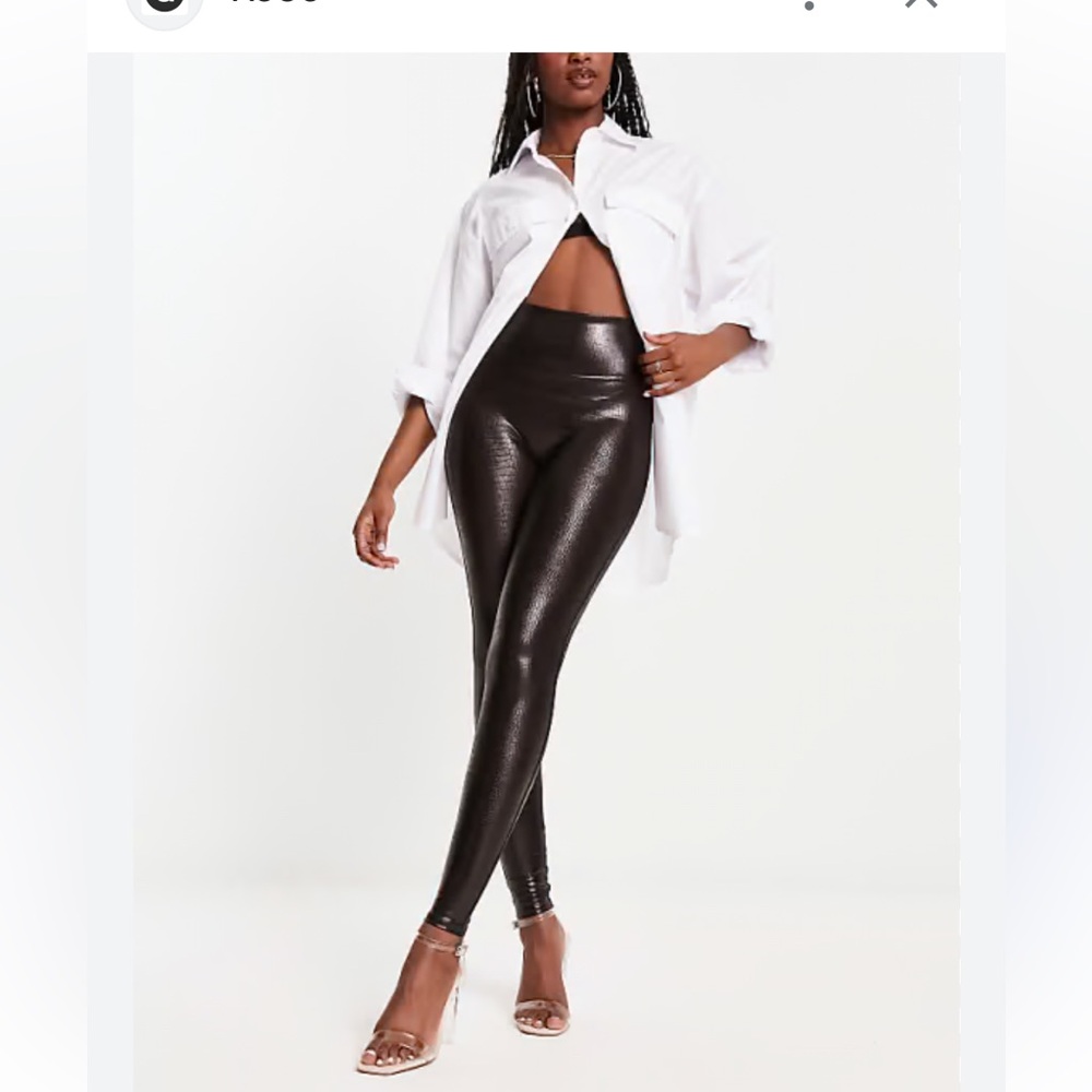 SPANX Faux Leather Chocolate Brown Croc Hi-Waist Shiny Leggings size M Sold Out